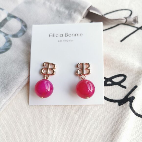 Alicia Bonnie Earrings - Devotion - Pink Agate Rose Gold - Picture 1 of 3